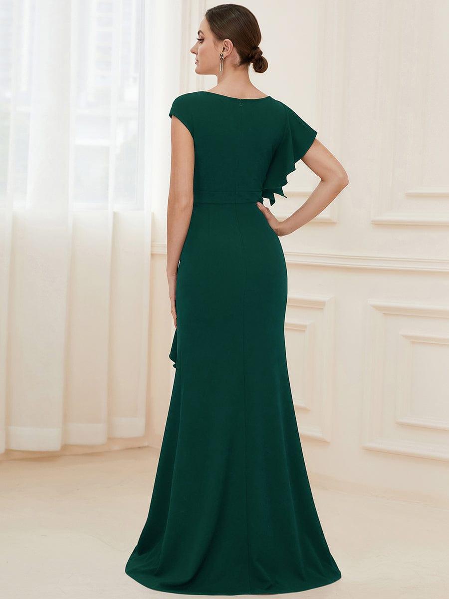 Robe longue fendue sur le devant asymétriques à volants Col U