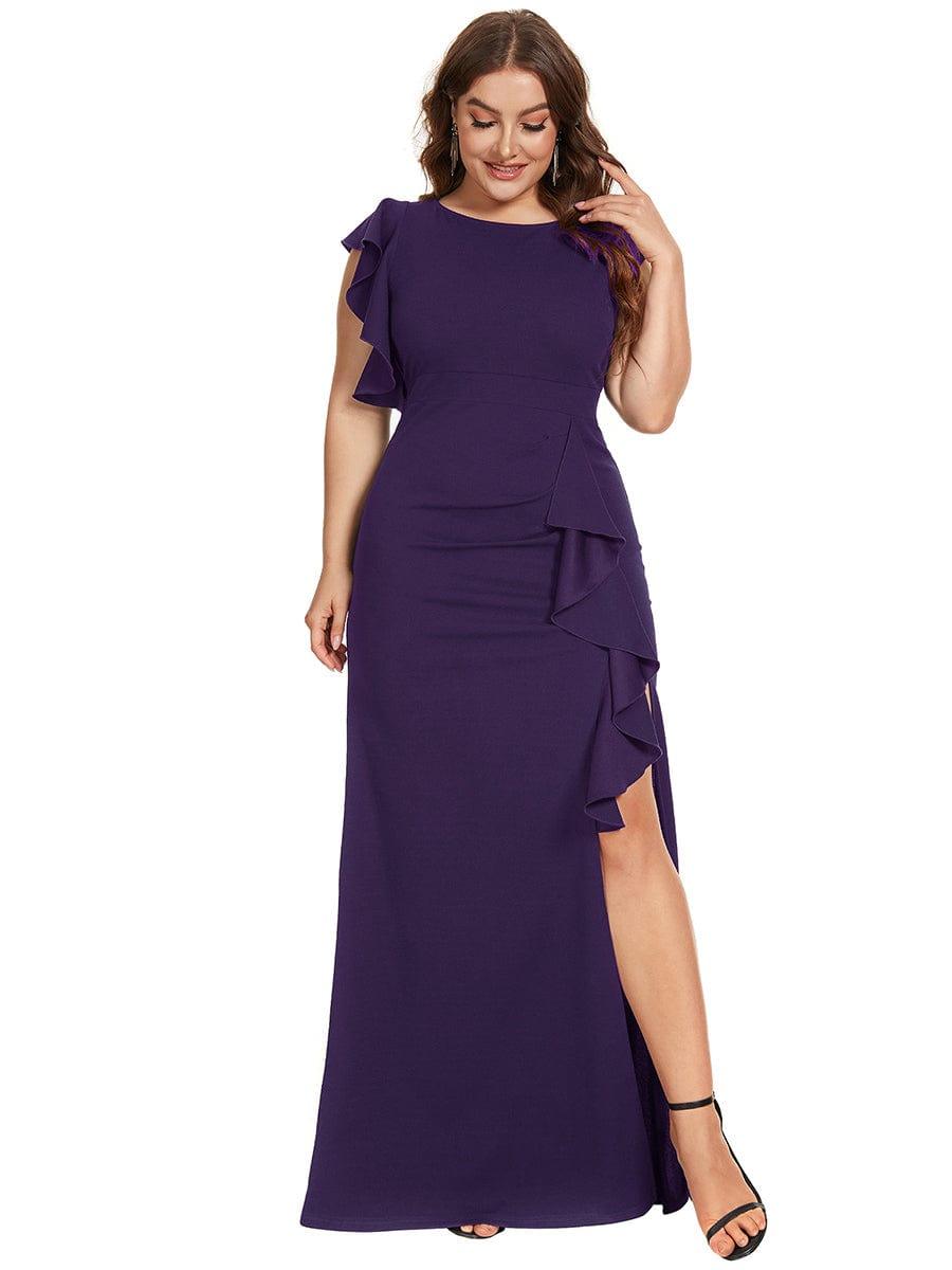 Robe longue fendue sur le devant asymétriques à volants Col U