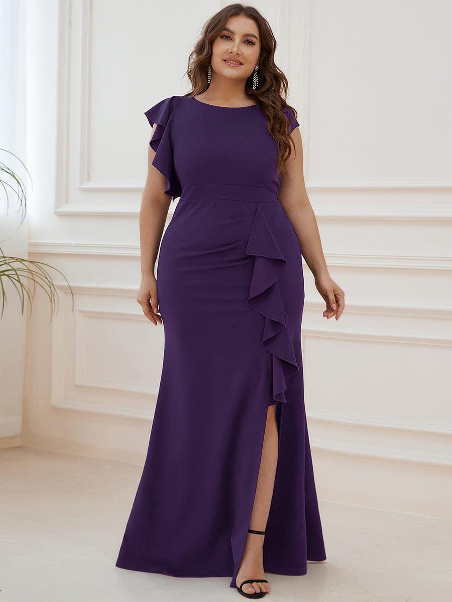 Robe longue fendue sur le devant asymétriques à volants Col U