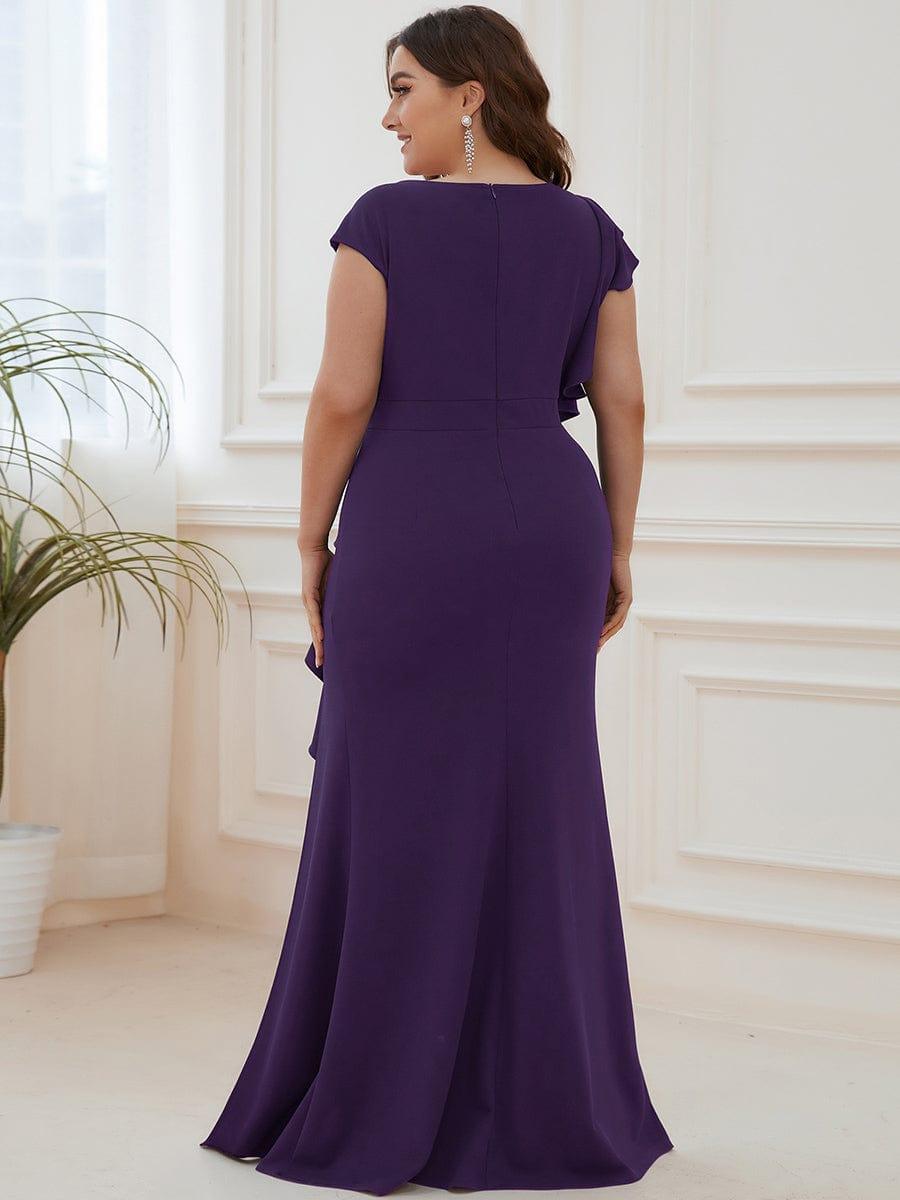 Robe longue fendue sur le devant asymétriques à volants Col U