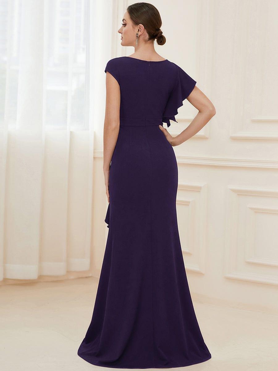 Robe longue fendue sur le devant asymétriques à volants Col U
