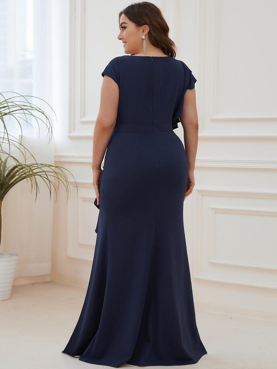 Robe longue fendue sur le devant asymétriques à volants Col U