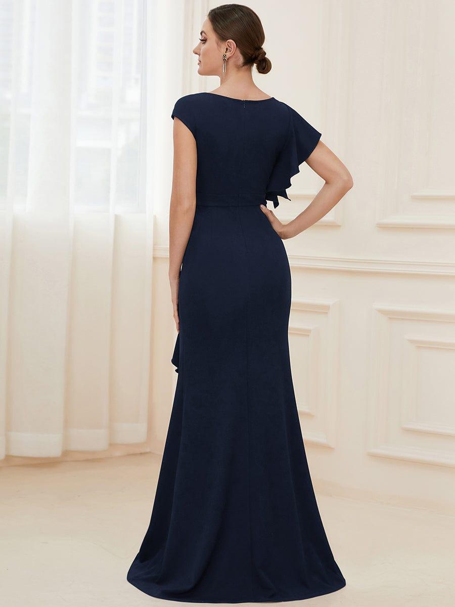 Robe longue fendue sur le devant asymétriques à volants Col U
