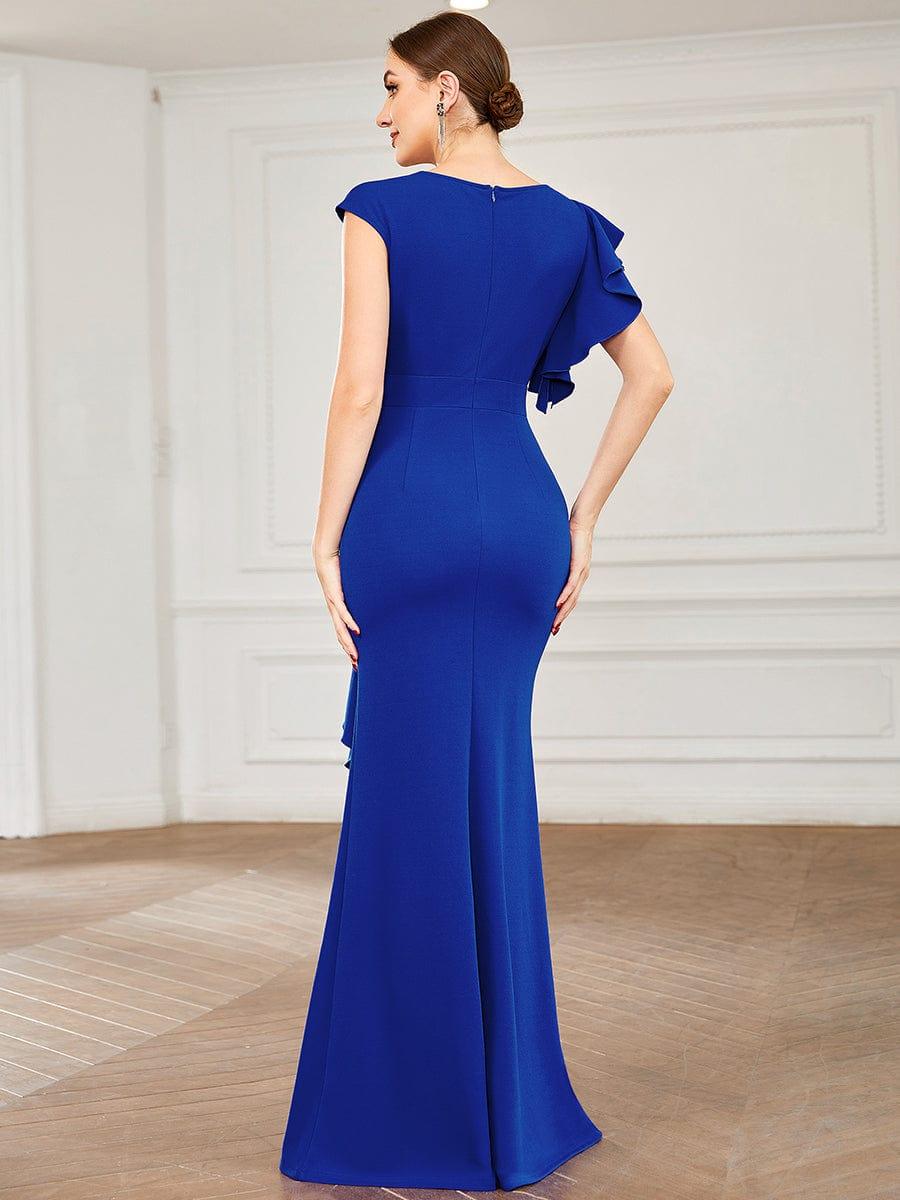 Robe longue fendue sur le devant asymétriques à volants Col U