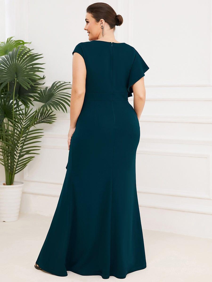 Robe longue fendue sur le devant asymétriques à volants Col U