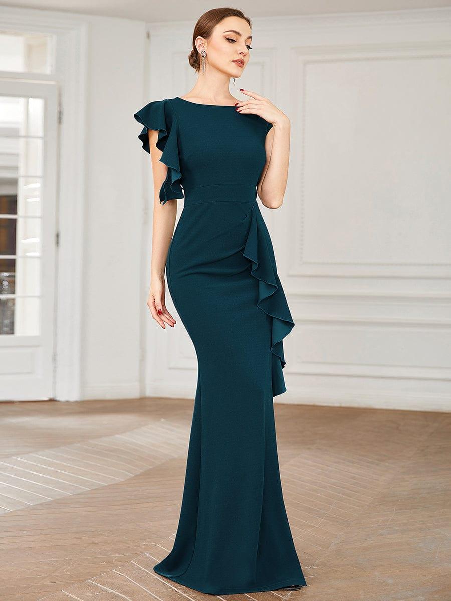 Robe longue fendue sur le devant asymétriques à volants Col U