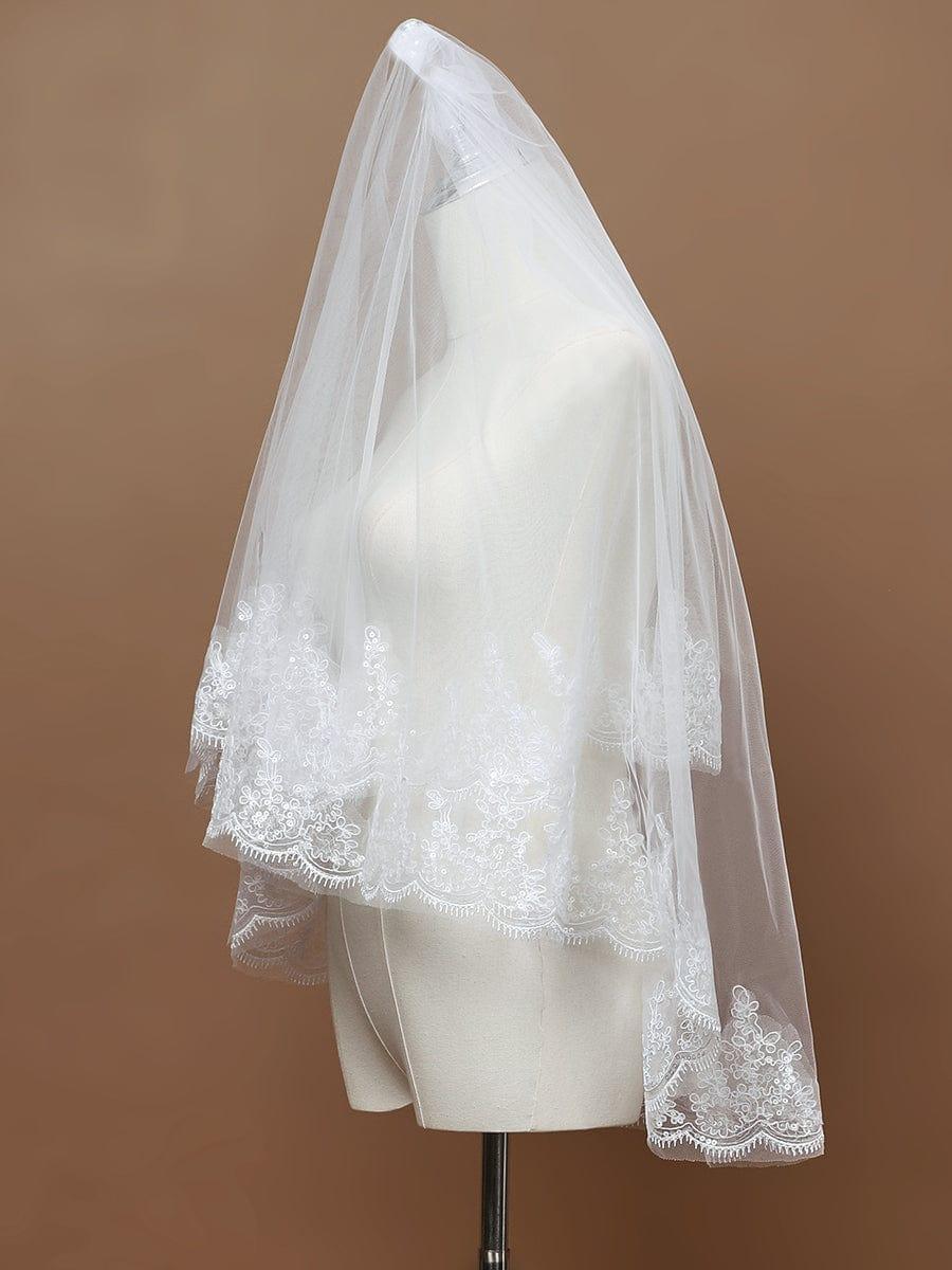 Voile de mariée en tulle à double couche avec appliques en dentelle #Couleur_Creme