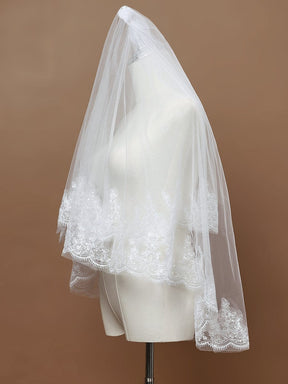 Voile de mariée en tulle à double couche avec appliques en dentelle
