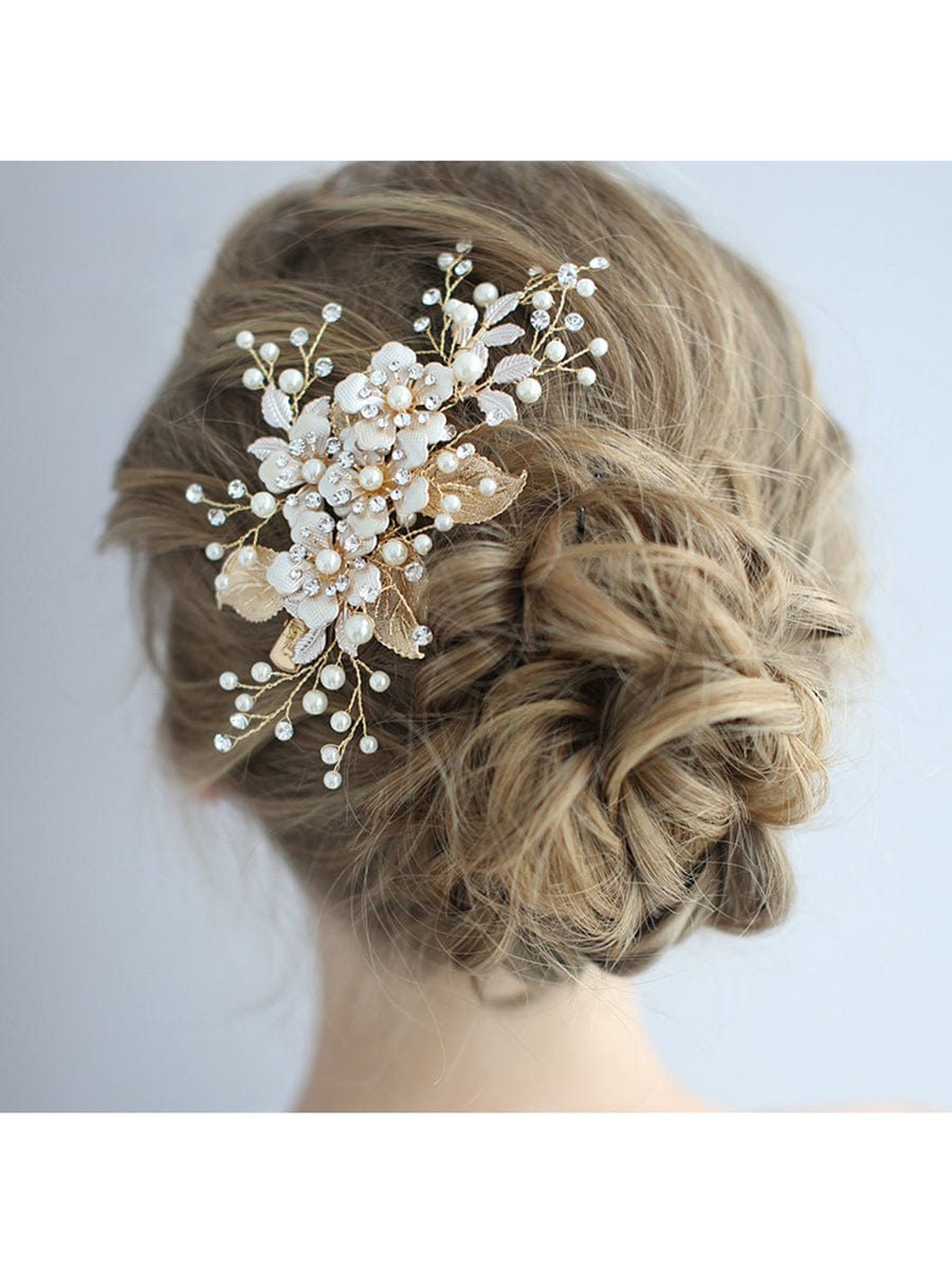 Accessoire cheveux en perles d'ornement de fleurs à la main exquise#Couleur_Or