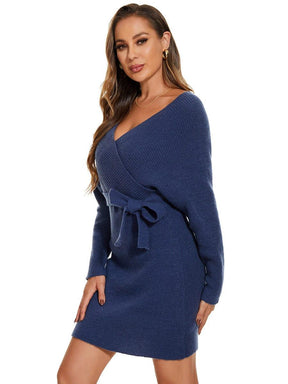 Robe pull moulante en tricot Manches dolman Encolure en V