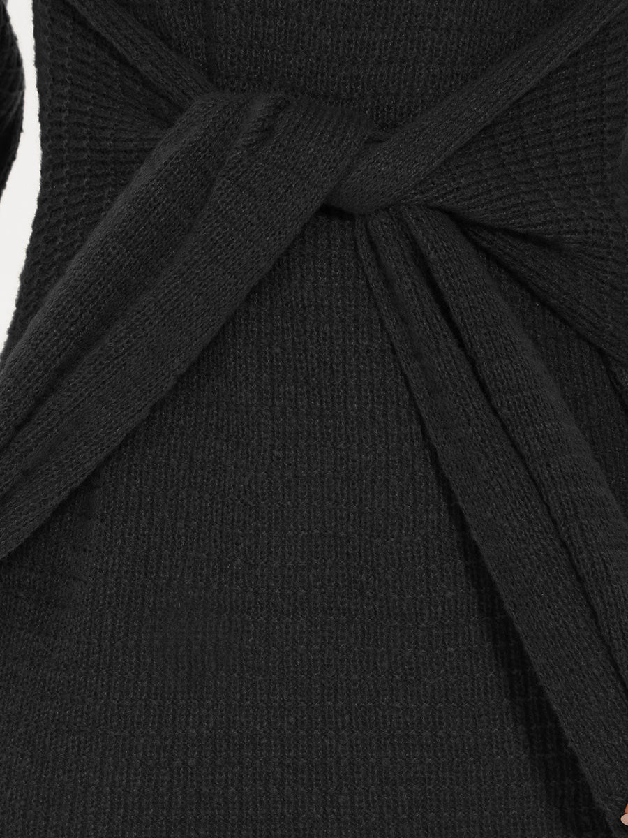 Robe pull moulante en tricot côtelé à taille nouée à la taille