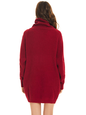 Robe pull courte à col roulé et manches longues avec poche