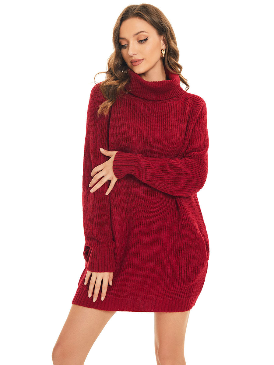 Robe pull courte à col roulé et manches longues avec poche