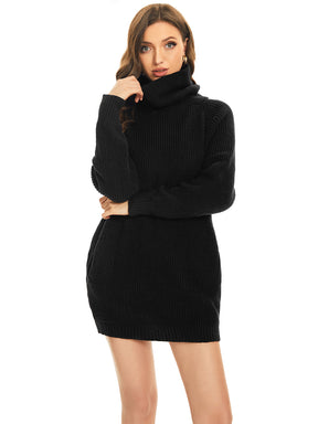 Robe pull courte à col roulé et manches longues avec poche