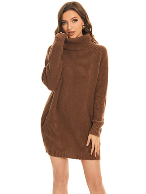 Robe pull courte à col roulé et manches longues avec poche