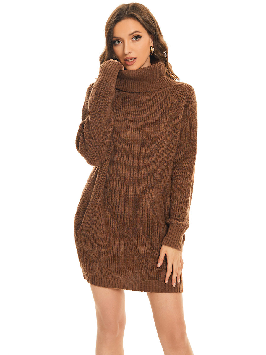 Robe pull courte à col roulé et manches longues avec poche