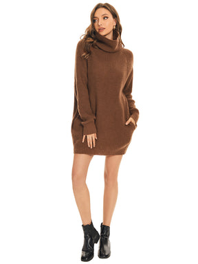 Robe pull courte à col roulé et manches longues avec poche