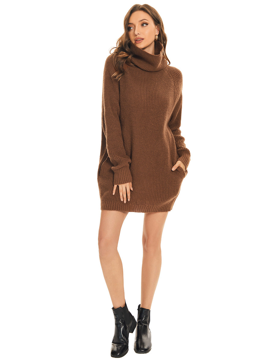 Robe pull courte à col roulé et manches longues avec poche
