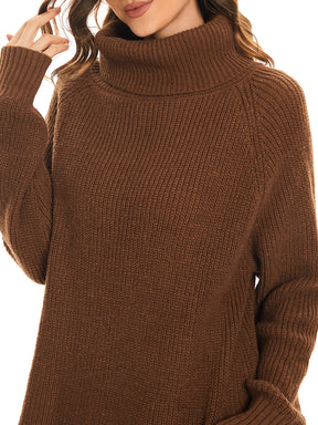 Robe pull courte à col roulé et manches longues avec poche