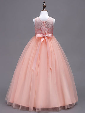 Robe Enfant d'Honneur Princesse Arc Sans Manches En Dentelle Tulle