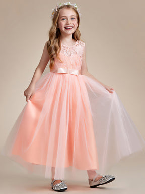 Robe Enfant d'Honneur Princesse Arc Sans Manches En Dentelle Tulle