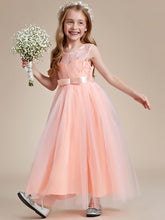 Robe Enfant d'Honneur Princesse Arc Sans Manches En Dentelle Tulle #couleur_Blush