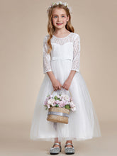 Robe Enfant d'Honneur Charmante dentelle avec nœud manches longues #couleur_Blanc