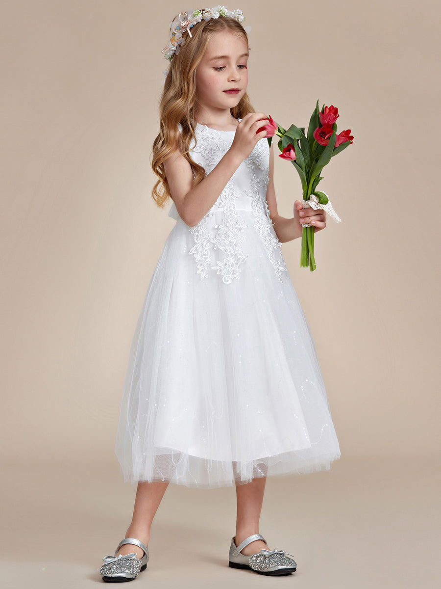 Robe Enfant d'Honneur Superbe dentelle blanche Tulle Appliques de fleurs #Couleur_Blanc