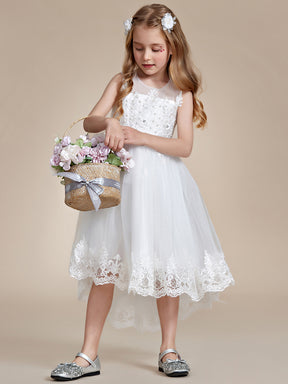 Robe Enfant d'Honneur élégante en dentelle haute-basse A-ligne Sans manches