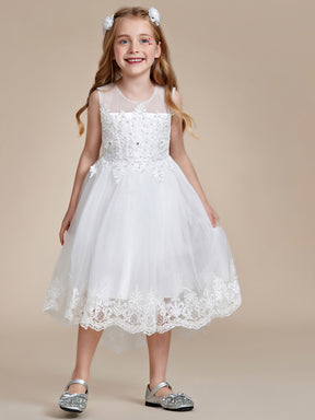 Robe Enfant d'Honneur élégante en dentelle haute-basse A-ligne Sans manches