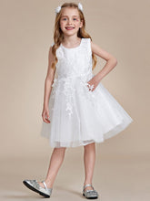 Robe Enfant d'Honneur A-ligne brodée dentelle élégante nœud papillon Sans manches #Couleur_Blanc