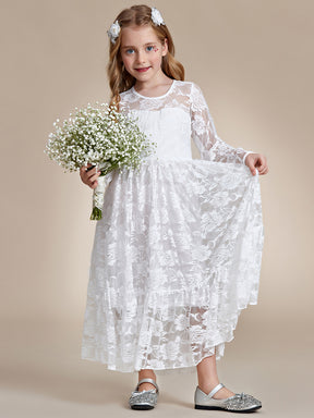 Robe Enfant d'Honneur Manches longues transparentes et col rond imprimé