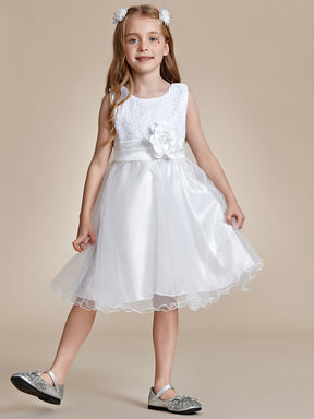 Robe Enfant d'Honneur à paillettes en tulle avec ceinture fleurie