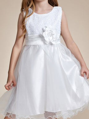 Robe Enfant d'Honneur à paillettes en tulle avec ceinture fleurie