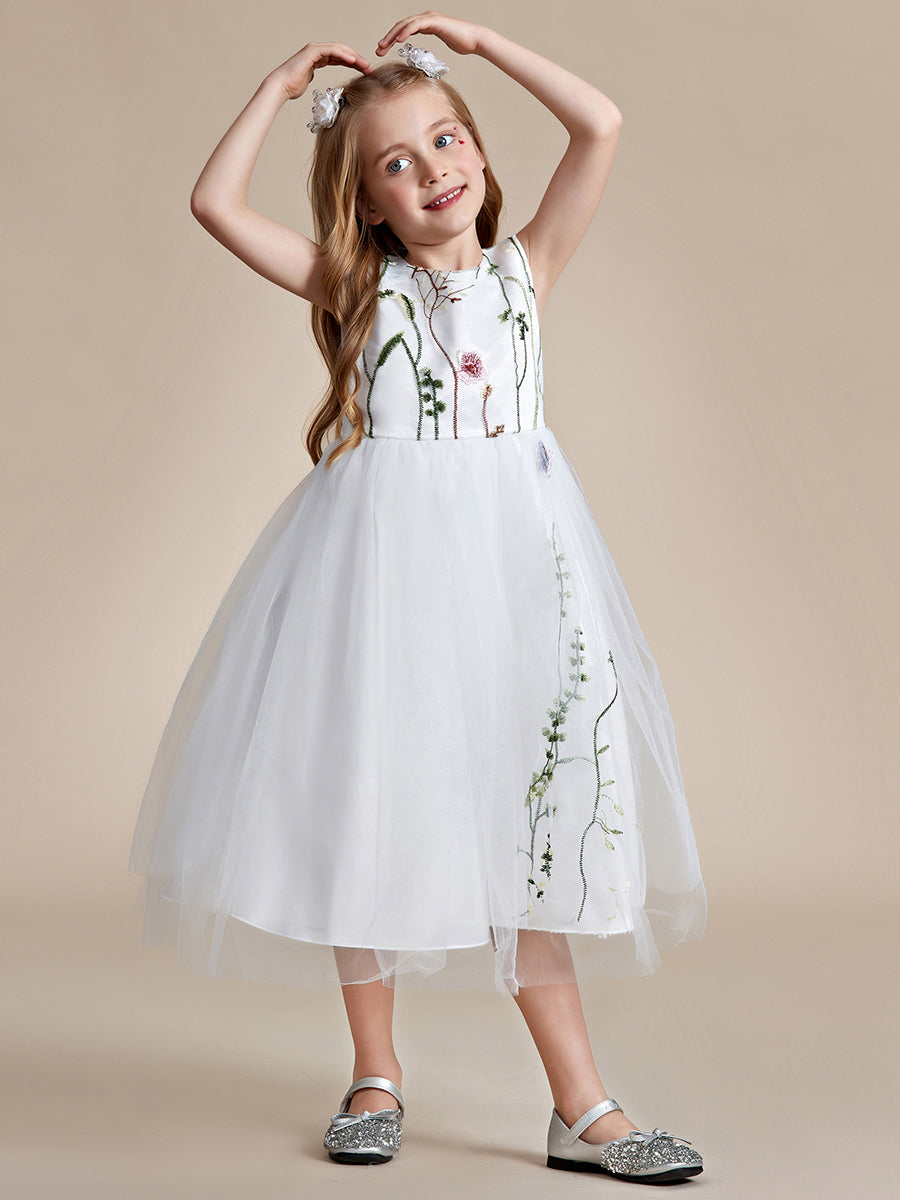 Robe Enfant d'Honneur Princesse en Tulle Aappliques délicates nœud papillon #couleur_Blanc