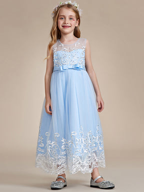 Robe Enfant d'Honneur Princesse en Tulle Aappliques délicates nœud papillon