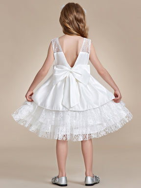 Robe Enfant d'Honneur Princesse mignonne multi-couches de dentelle et nœud papillon