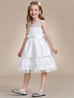 Robe Enfant d'Honneur Princesse mignonne multi-couches de dentelle et nœud papillon