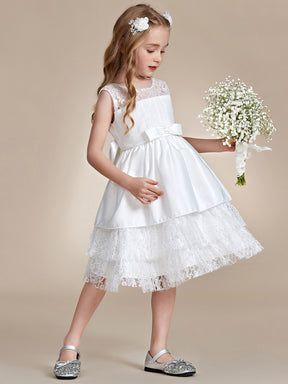 Robe Enfant d'Honneur Princesse mignonne multi-couches de dentelle et nœud papillon