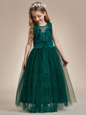 Robe Enfant d'Honneur Princesse en Tulle Floral avec Applique et Dos en Satin