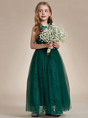 Robe Enfant d'Honneur Princesse en Tulle Floral avec Applique et Dos en Satin