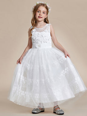 Robe Enfant d'Honneur Princesse en Tulle Floral avec Applique et Dos en Satin