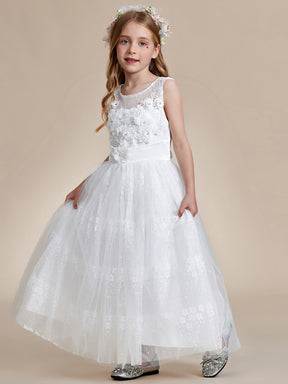 Robe Enfant d'Honneur Princesse en Tulle Floral avec Applique et Dos en Satin