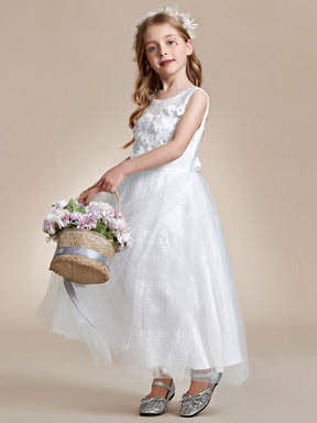 Robe Enfant d'Honneur Princesse en Tulle Floral avec Applique et Dos en Satin