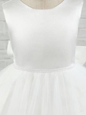 Robe Enfant d'Honneur en Satin avec Tulle Brodé et Nœud dans le Dos