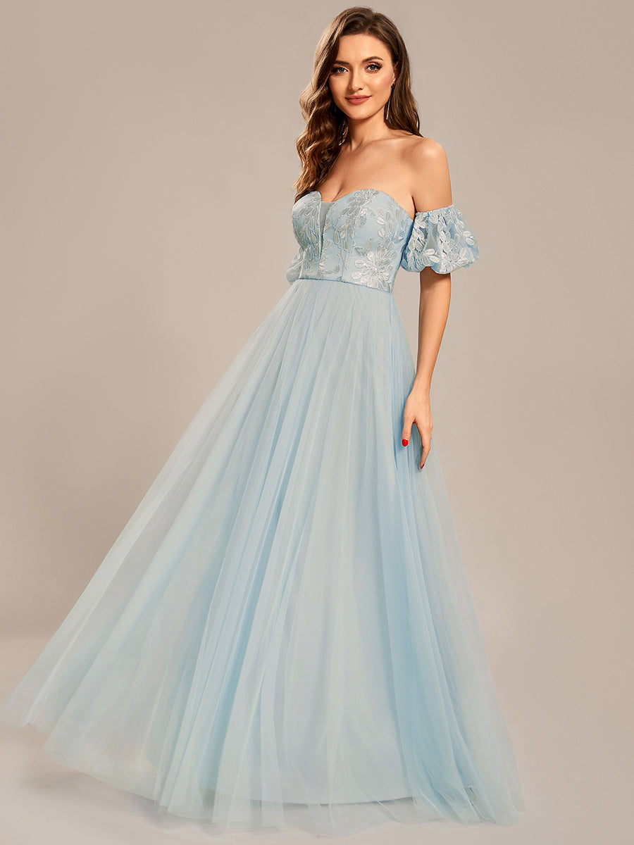 Taille personnalisée Robe de bal en tulle de style princesse à manches bouffantes