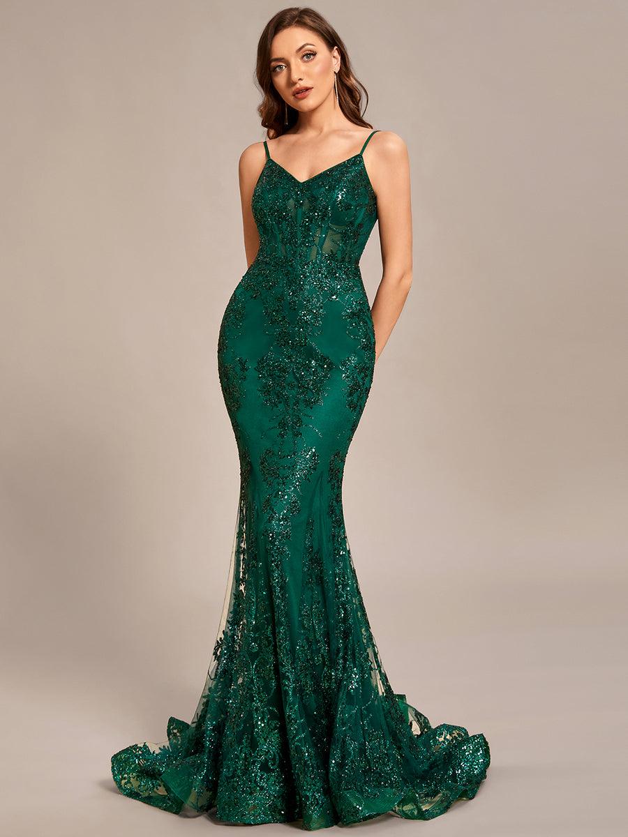 Taille personnalisée robe de bal taille transparente dos nu serré #Couleur_Vert Fonce