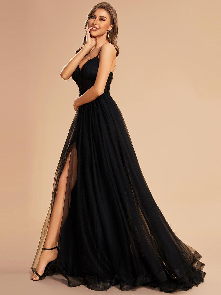 Taille personnalisée Robe Longue avec Fente Élégante #Couleur_Noir