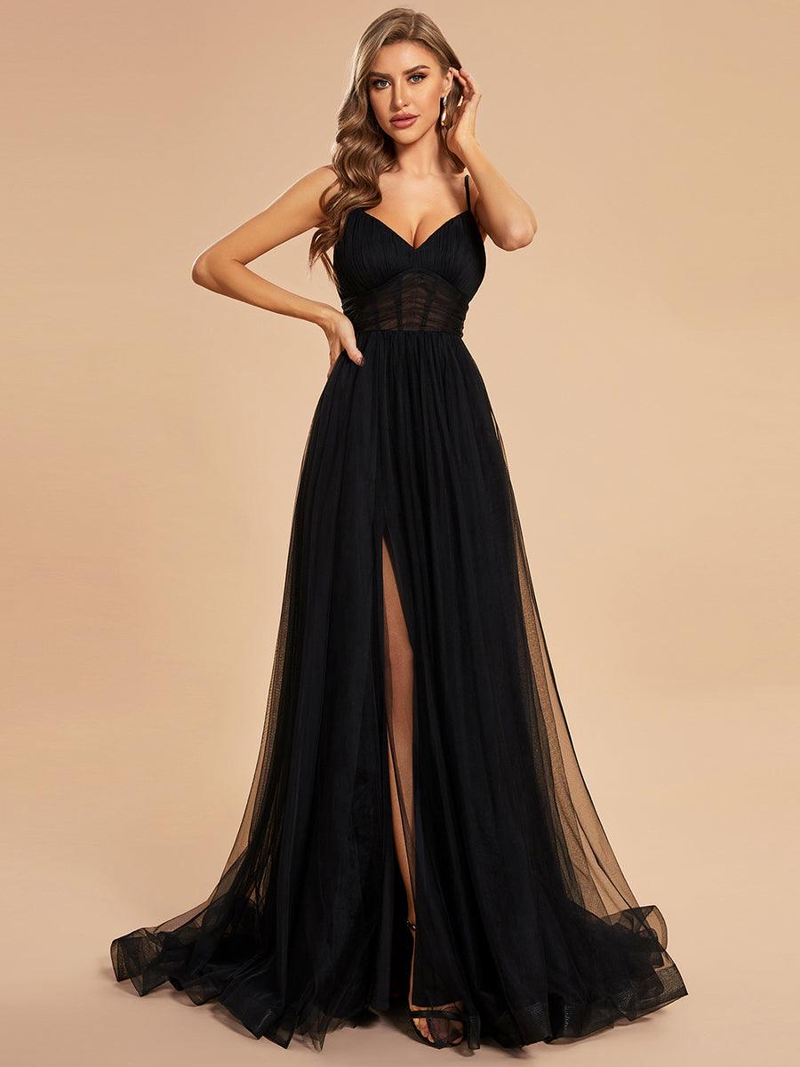 Taille personnalisée Robe Longue avec Fente Élégante #Couleur_Noir