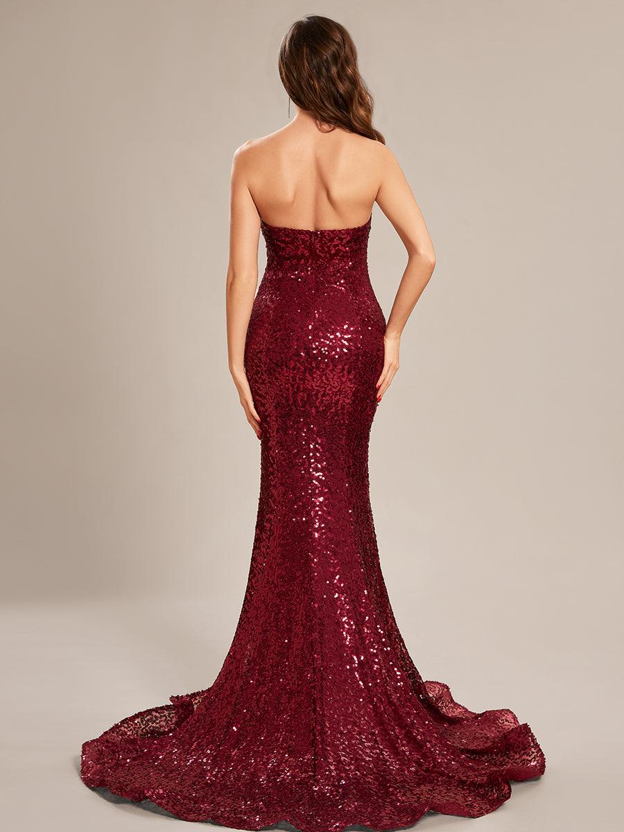 Taille personnalisée Robe de bal longue en sequins moulante sans bretelles #Couleur_Bordeaux